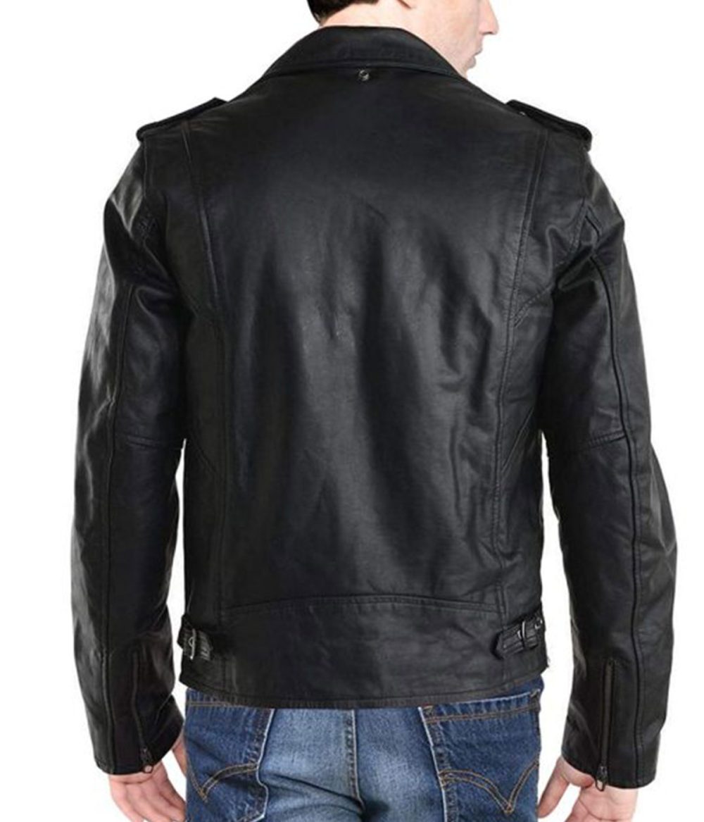 Men’s Lambskin Real Leather Black Biker Jacket