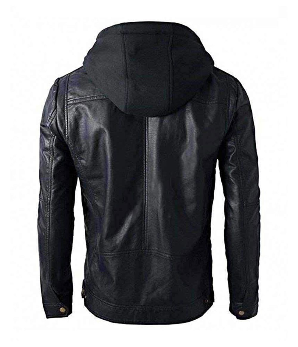 Men’s Motorcycle Brando Style Biker Real Leather Hoodie-Jacket – Detach Hood