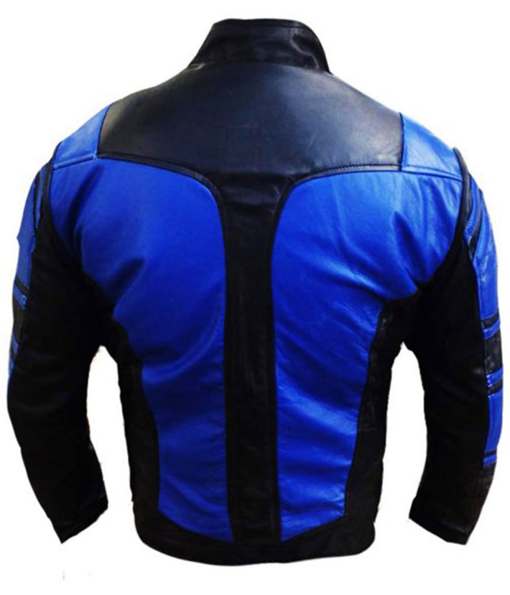 Black Casual Real Leather Jacket & Mens Biker Racing Blue