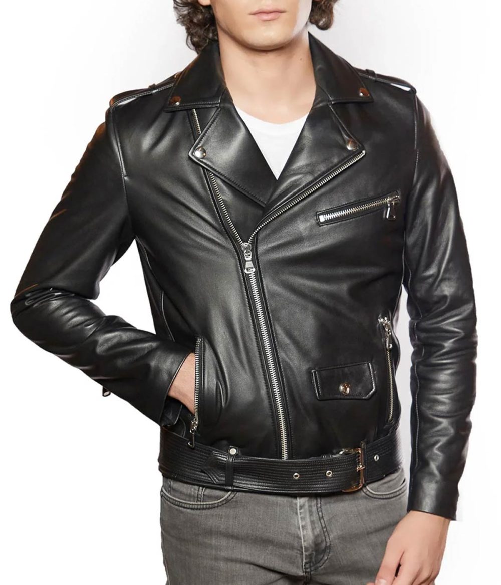 Men’s Black Genuine Leather Biker Jacket