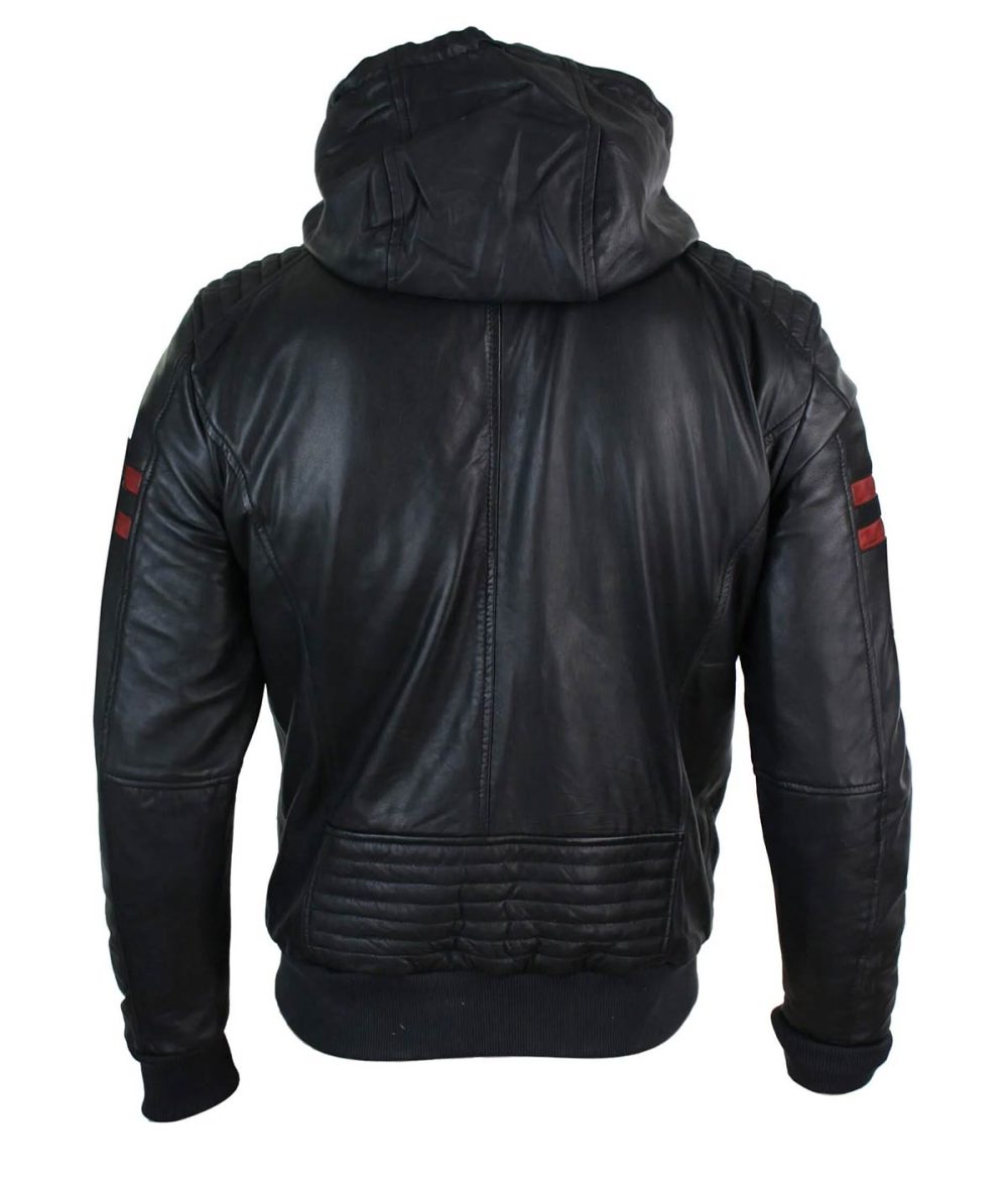 Men's Real Leather Bomber Jacket with Hood