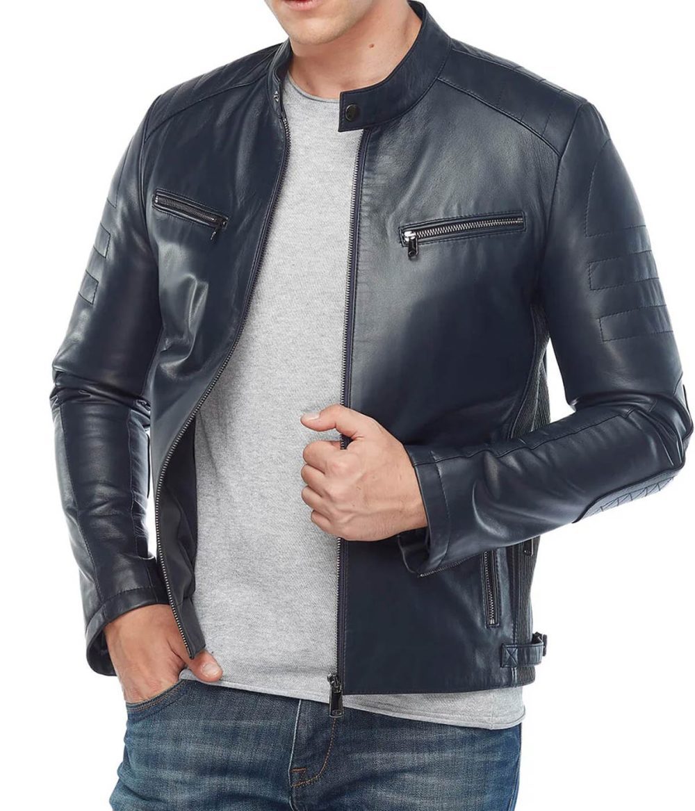 Sports Men’s Michail Navy Blue Leather Jacket