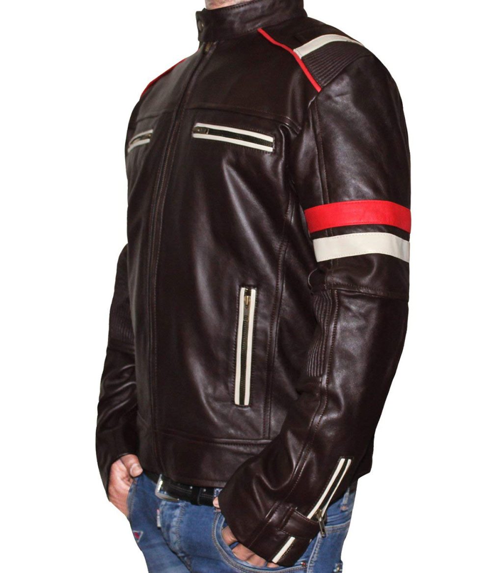 Men Biker Cafe Racer Motorcycle Brown Jacket