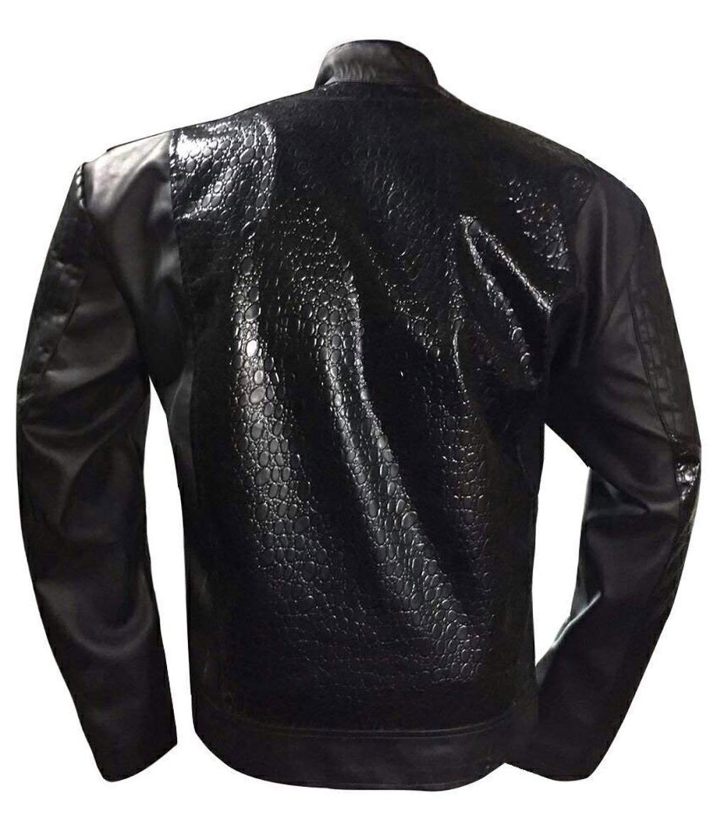 Mens Artificial Crocodile Skin Black Leather Jacket