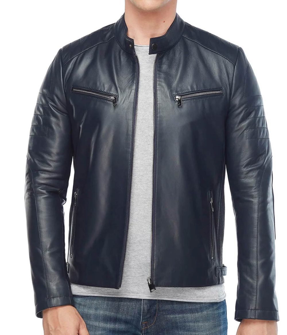 Sports Men’s Michail Navy Blue Leather Jacket