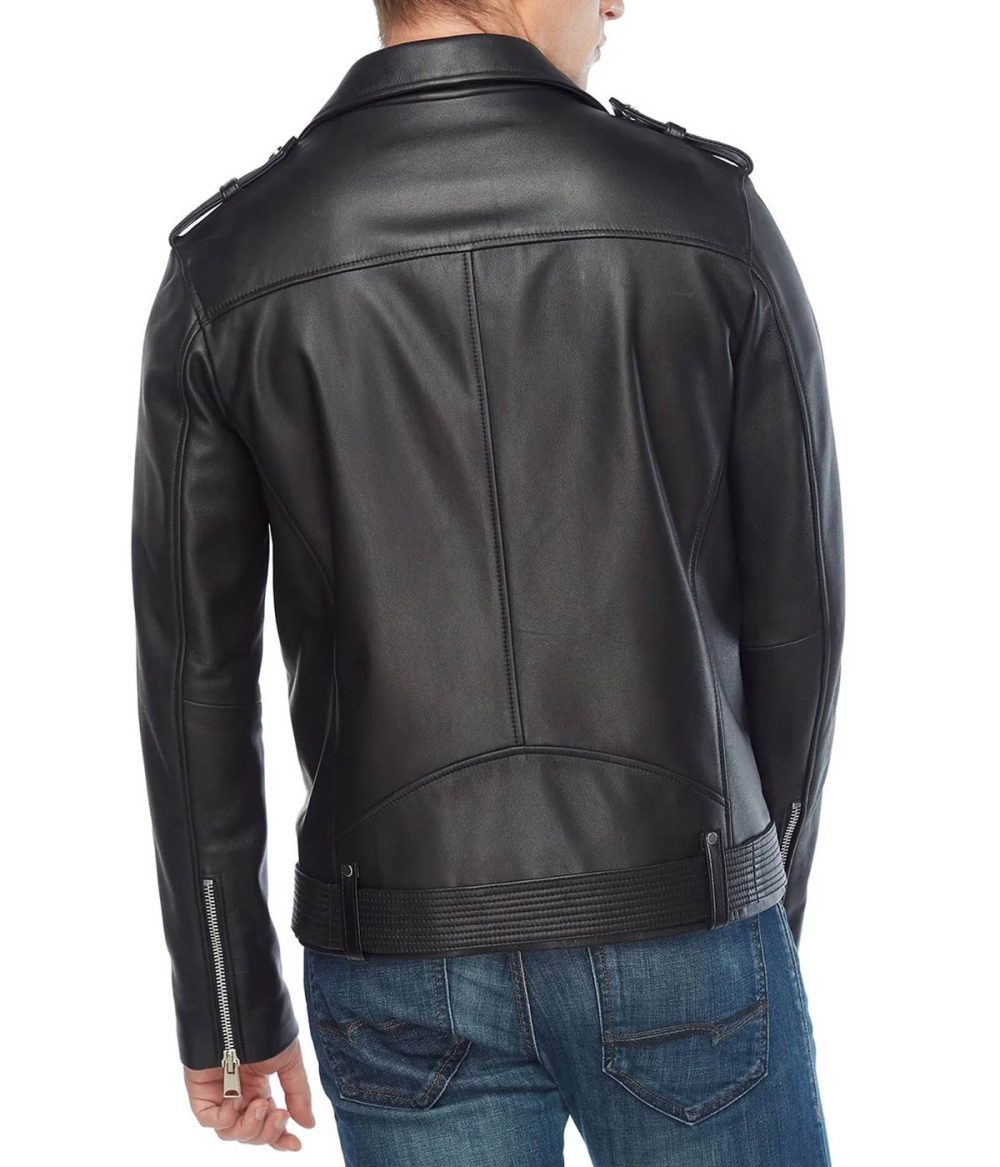 Lewis Tan Black Genuine Leather Biker Jacket