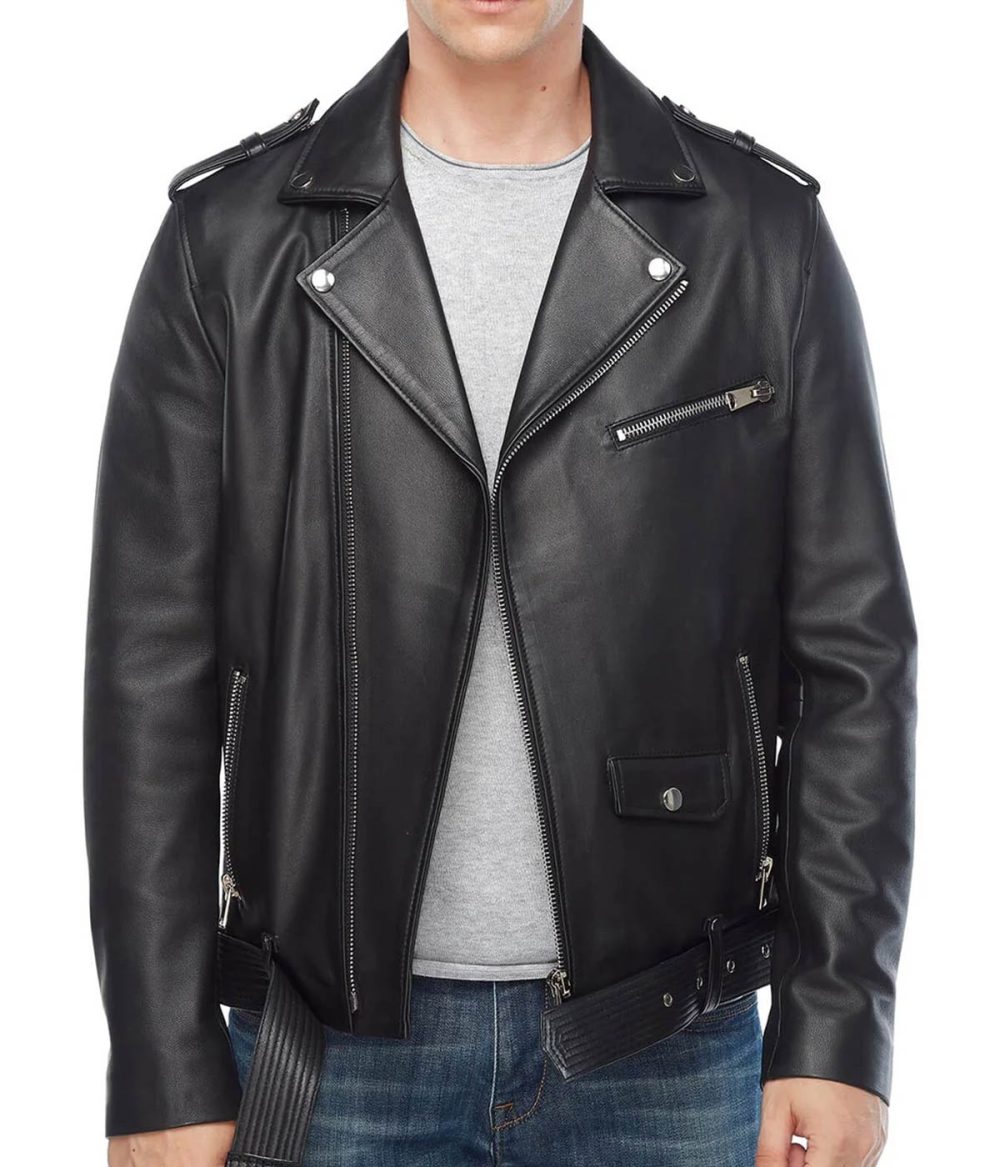 Lewis Tan Black Genuine Leather Biker Jacket