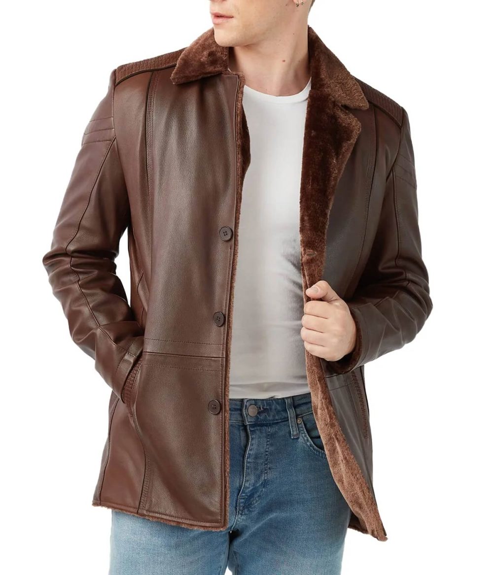 Genuine Leather Brown Fur Coat Men’s