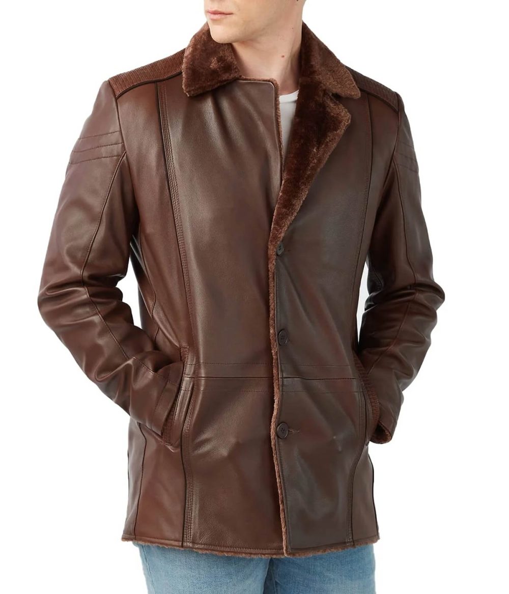 Genuine Leather Brown Fur Coat Men’s