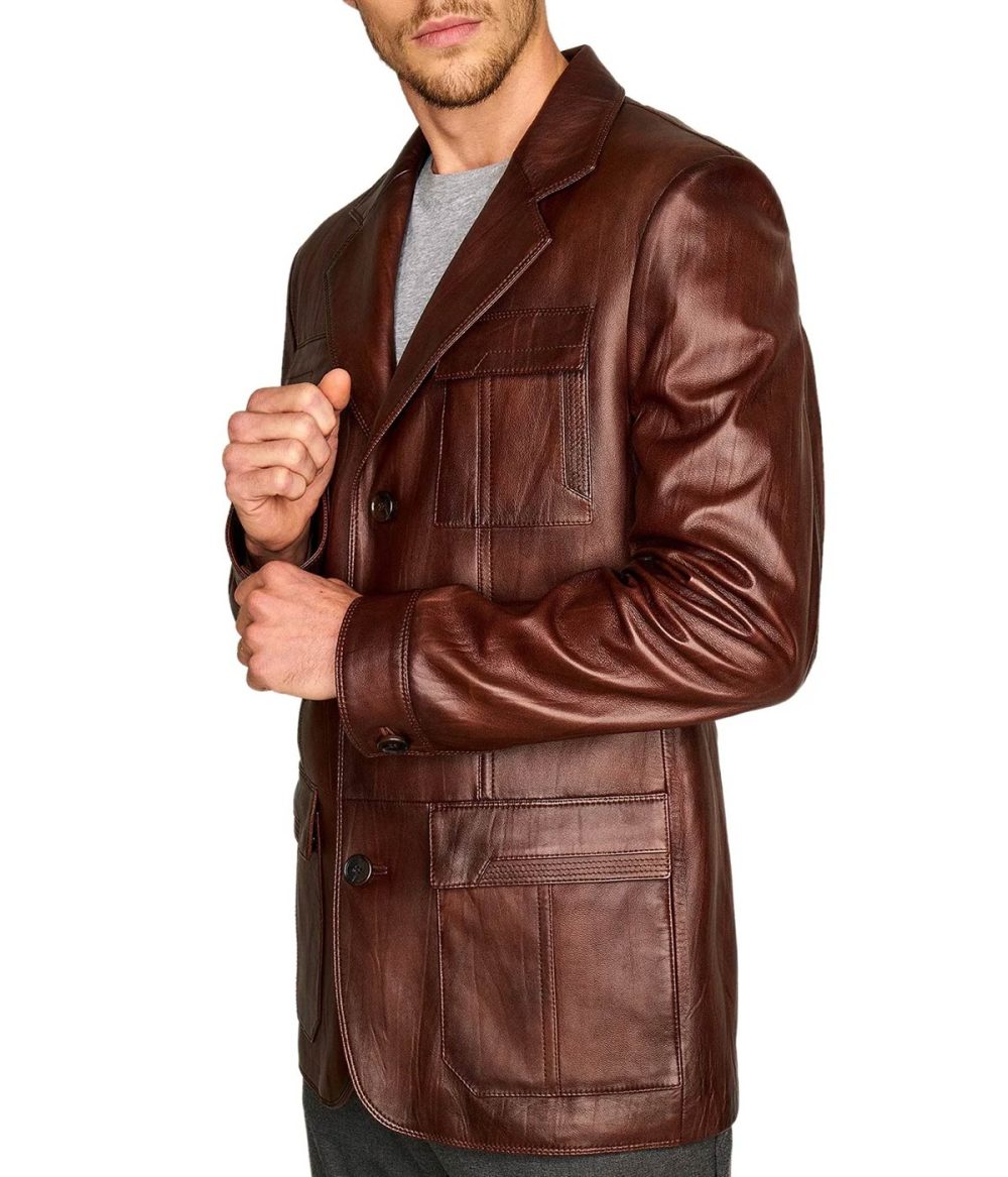 Matthew Noszka Brown Genuine Men’s Leather Coat