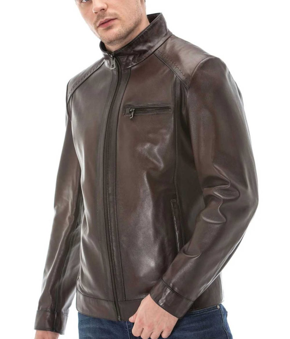 Blackout Bomber Brown Leather Jacket for Men's