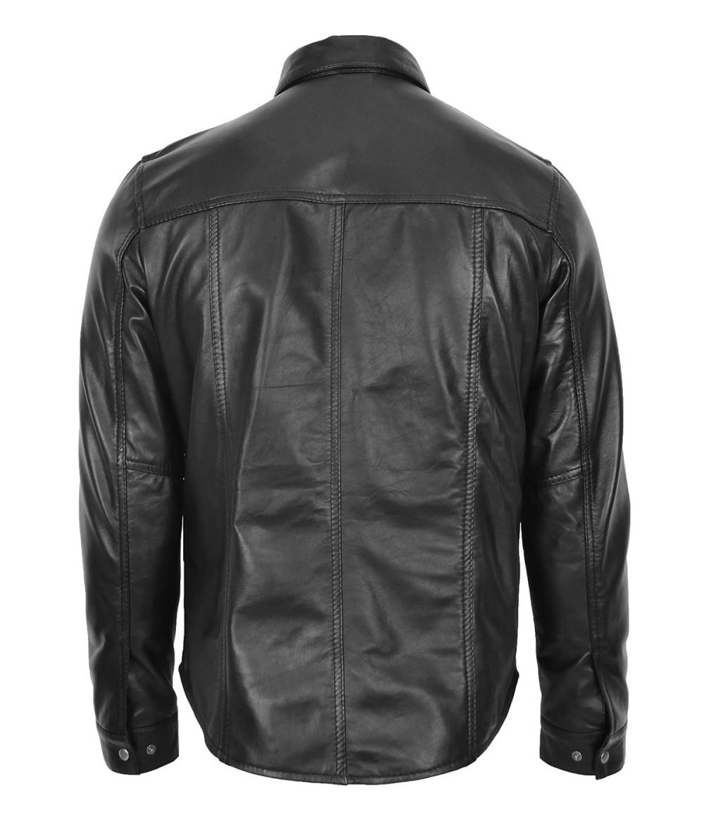 Mens Leather Shirt Jacket Trucker Style Oliver Black