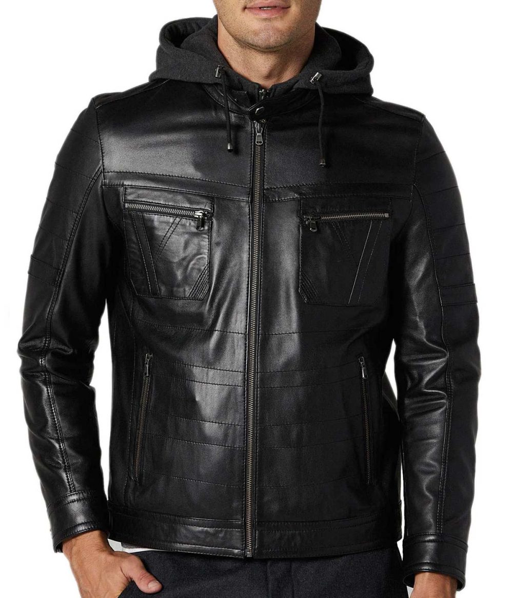 Leather Jacket with Hoodie