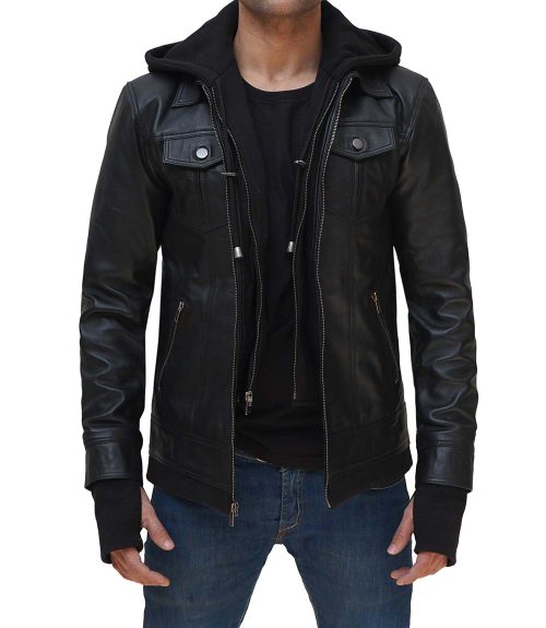 leather bomber jacket men black