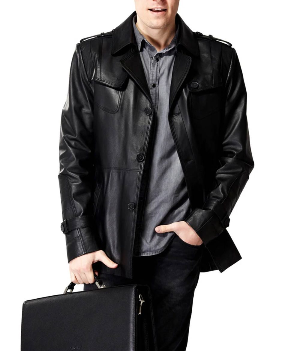 Sailor Men’s Black Leather Coat