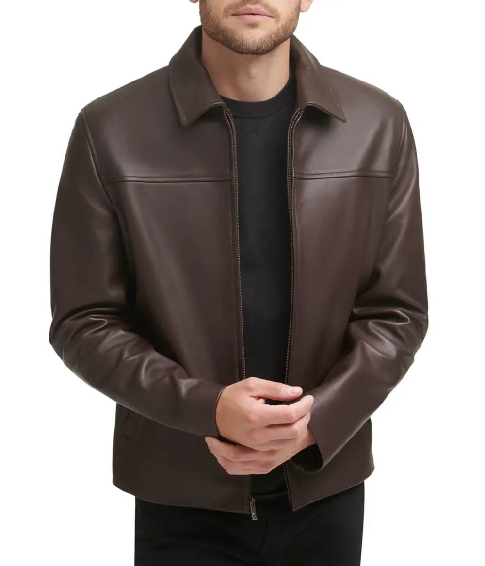 Smooth Lamb Leather Collared Jacket