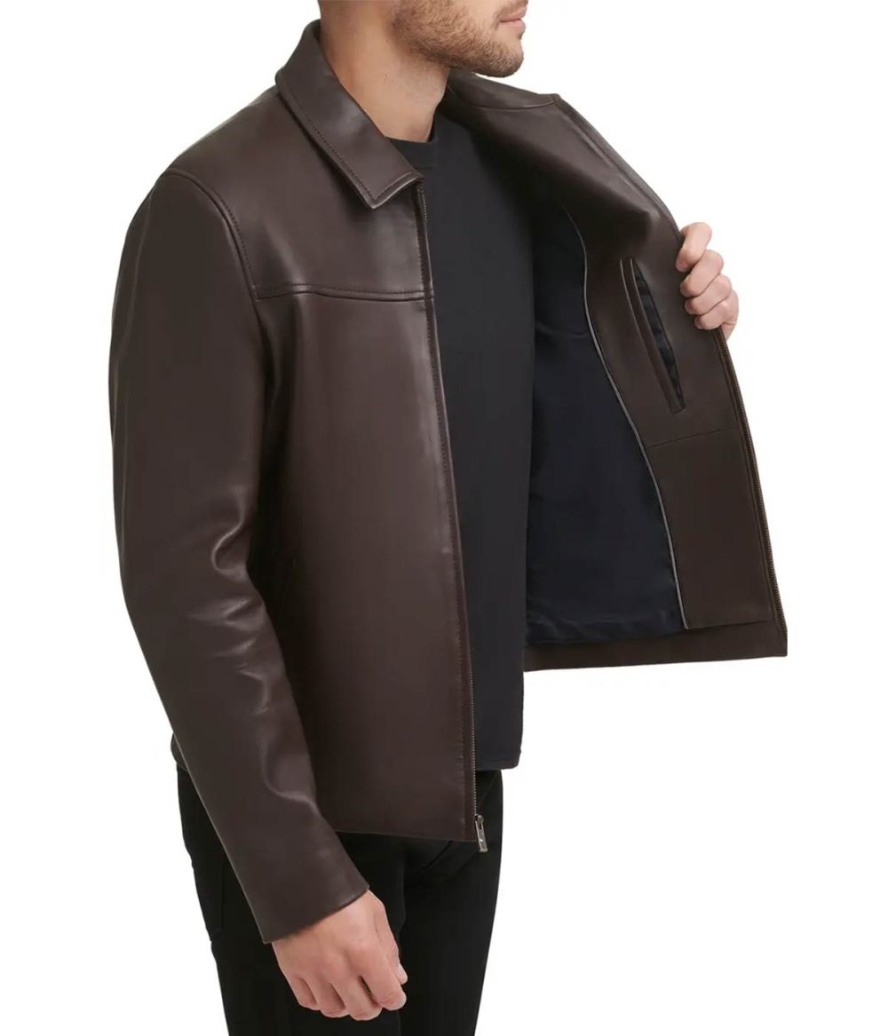 Smooth Lamb Leather Collared Jacket