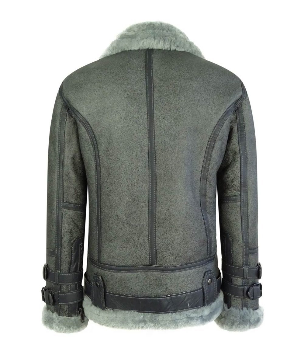 Leather Viking Vintage Jacket  Grey Cream Fur