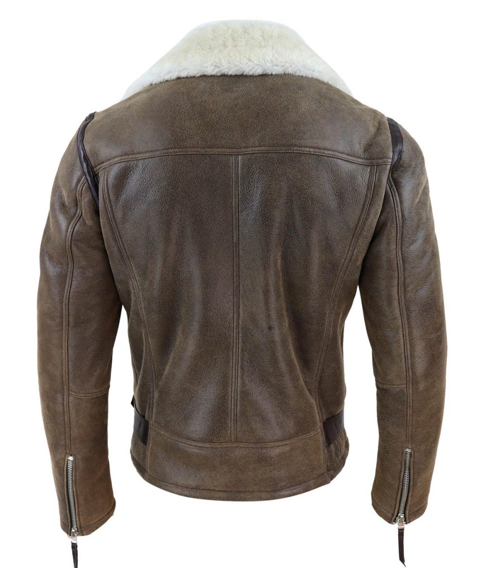 Brown Leather Jacket With Shearling Sheepskin Vintage Jacket