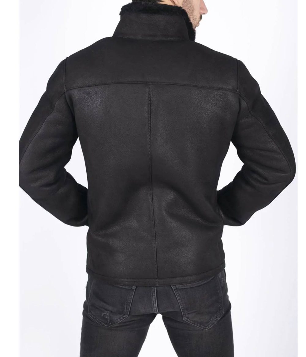 Mens Real Sheepskin Zipped Casual Retro Vintage Black Zipped