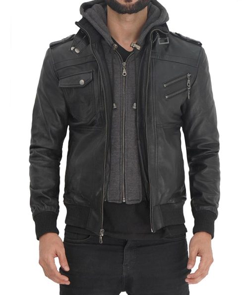 black leather bomber jacket mens