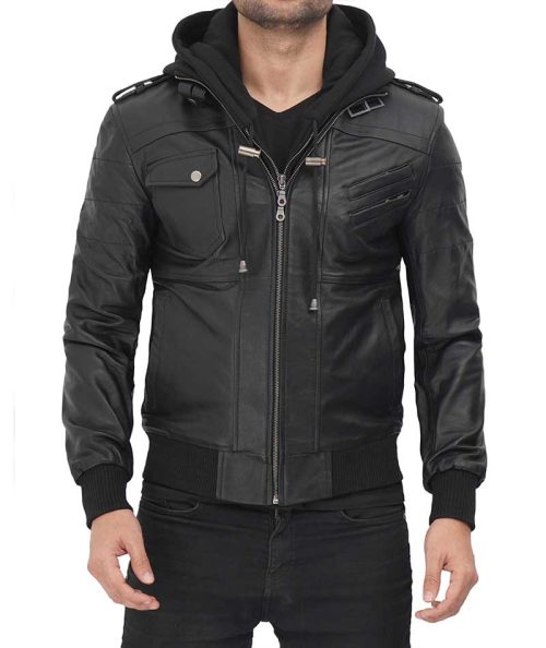 men leather jacket with hood