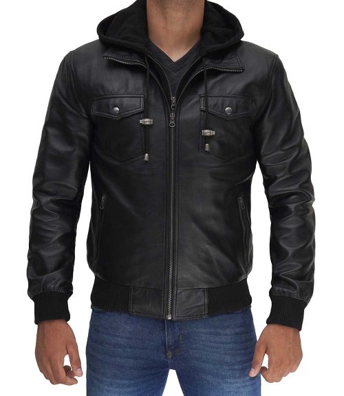 black leather bomber jacket