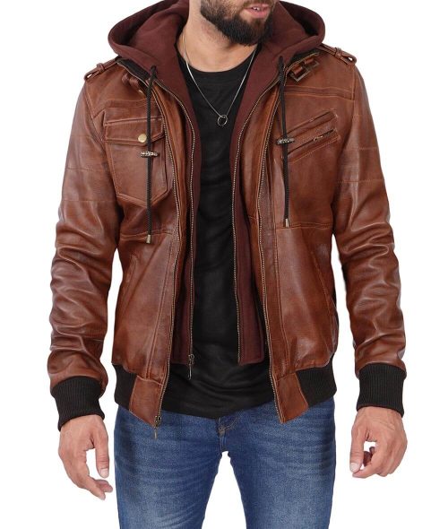 brown leather jacket