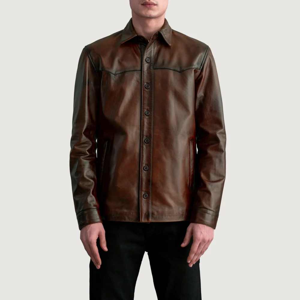 Bronco Distressed Brown Leather Shirt