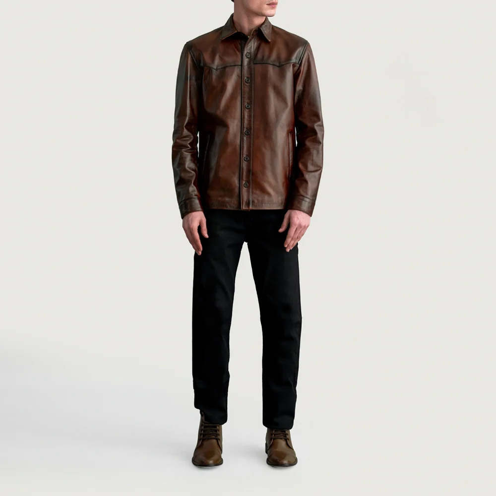 Bronco Distressed Brown Leather Shirt