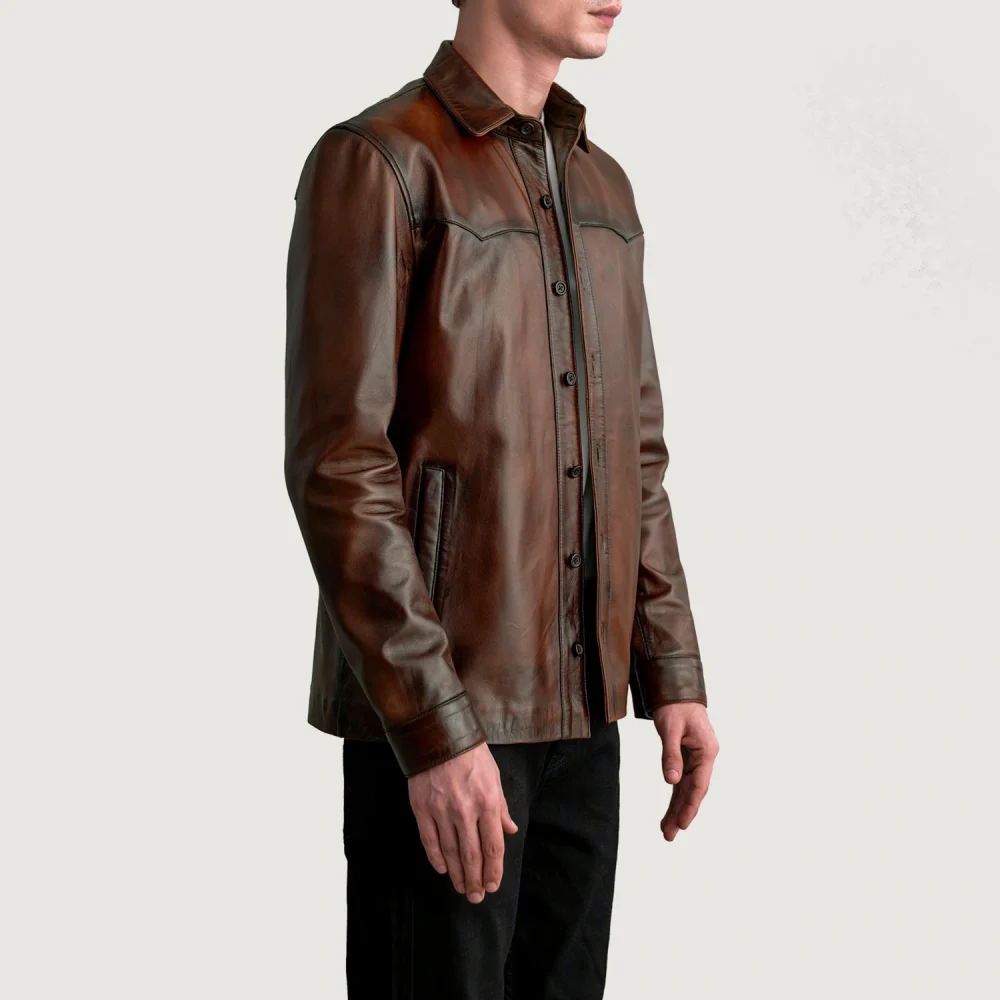 Bronco Distressed Brown Leather Shirt