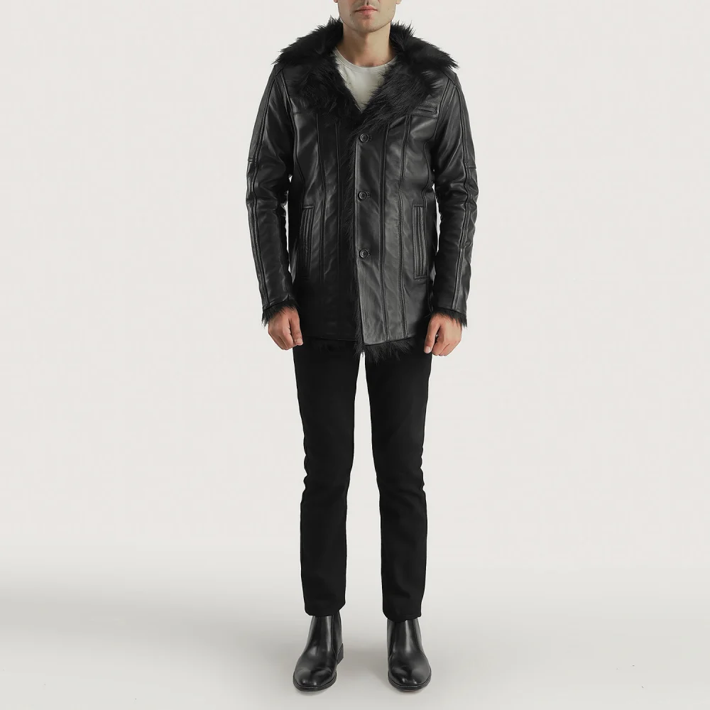 Furcliff Black Leather Coat