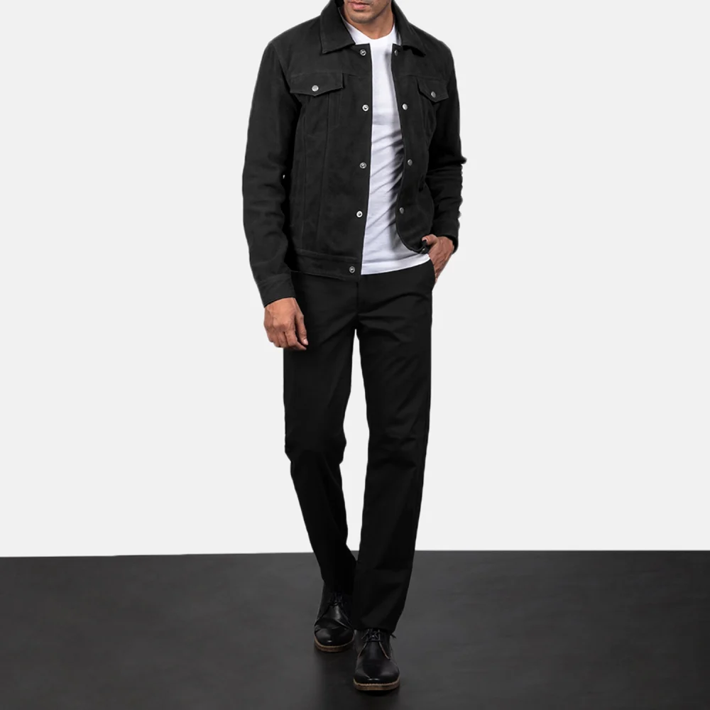 Stallon Black Suede Trucker Jacket