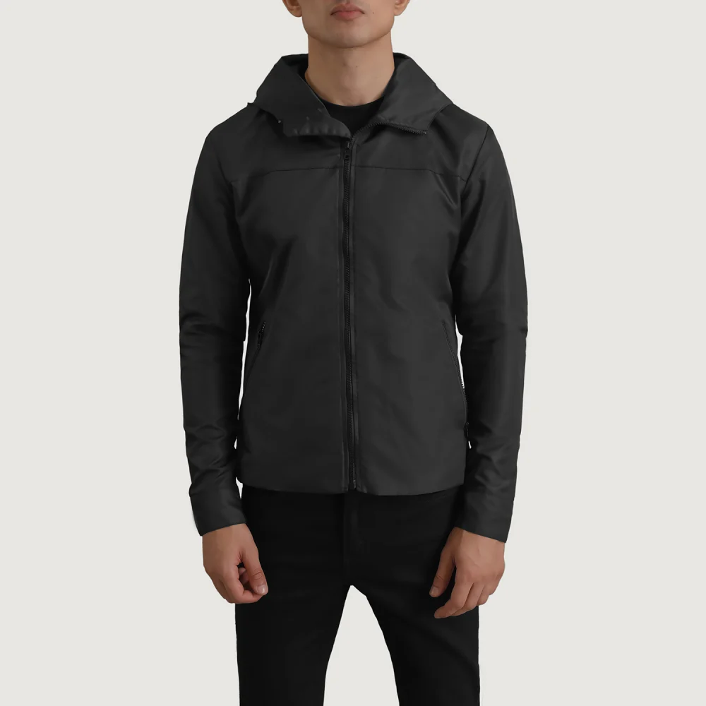 Wesley Black Hooded Windbreaker Jacket