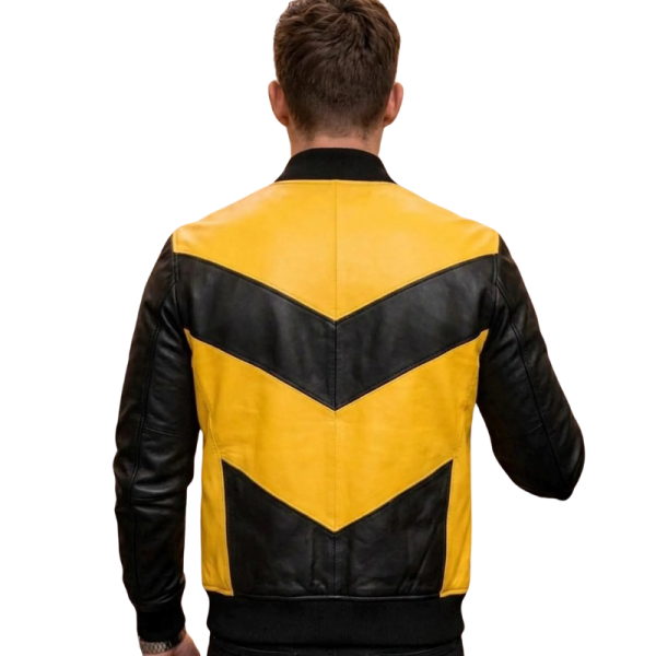 Black And Yellow Leather Jacket Back
