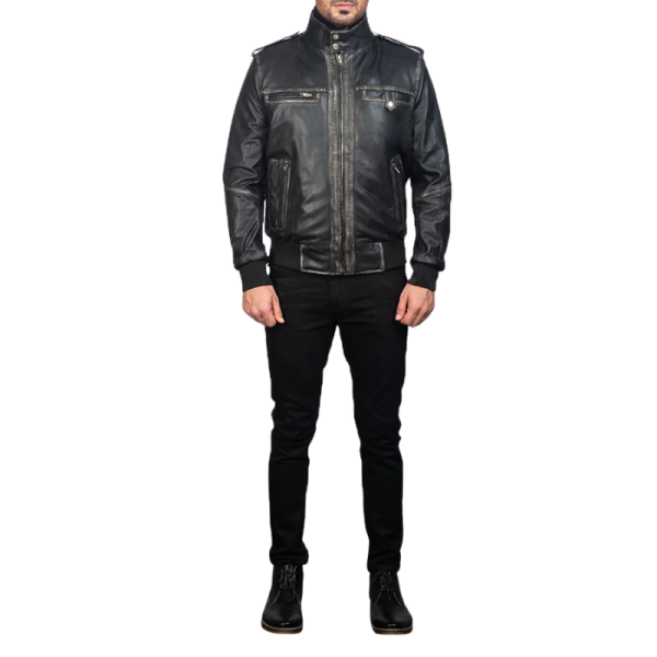 Black-Leather-Jacket-Bomber-Model Black Leather Jacket Bomber Model