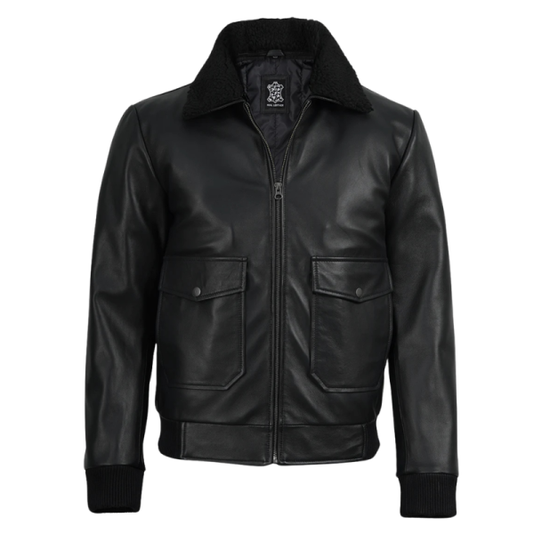 Black Leather Jacket With Collar