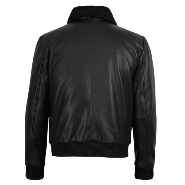 Black Leather Jacket With Collar Back