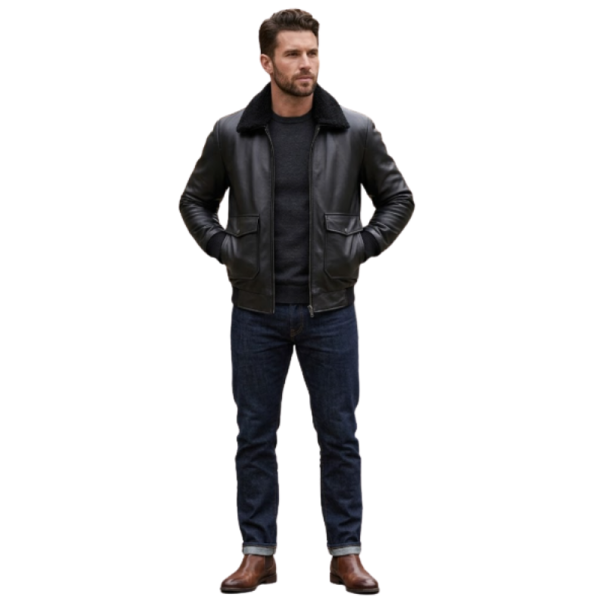 Black Leather Jacket With Collar Model