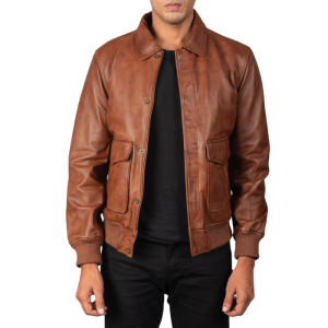 Brown Leather Bomber Jacket