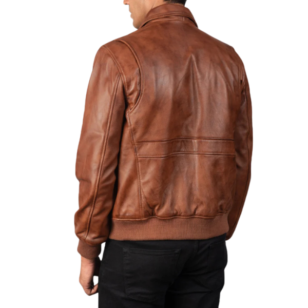 Brown Leather Bomber Jacket Back