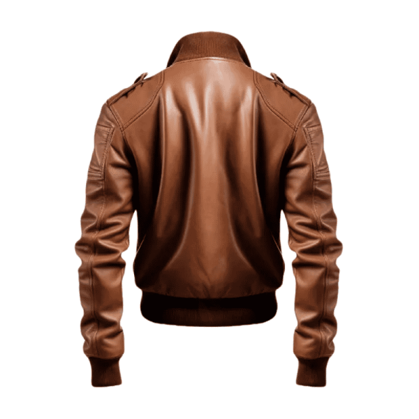 Brown Leather Bomber Jacket Back