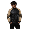 Cream Faux Leather Contrast Sleeve Graphic Bomber Jacket