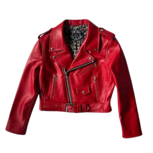 Cropped Red Leather Jacket