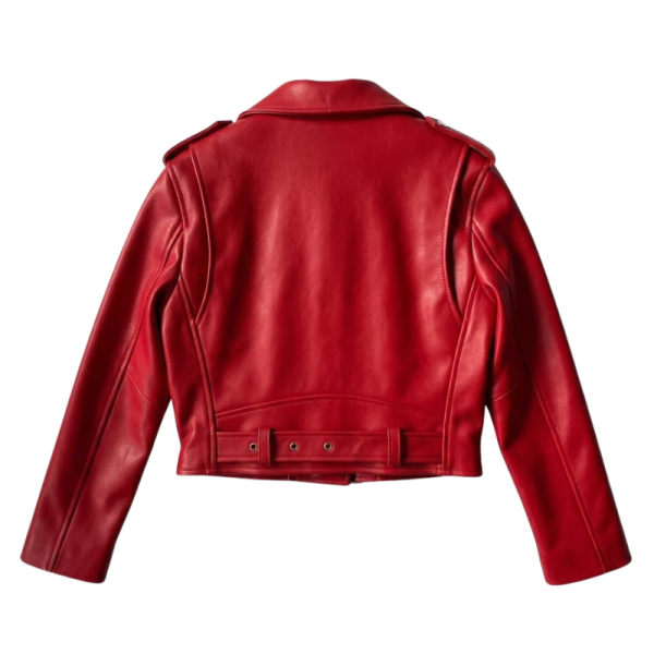 Cropped Red Leather Jacket Back