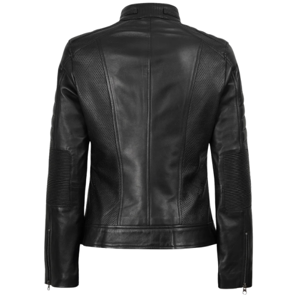 Cute Black Leather Jacket Back View