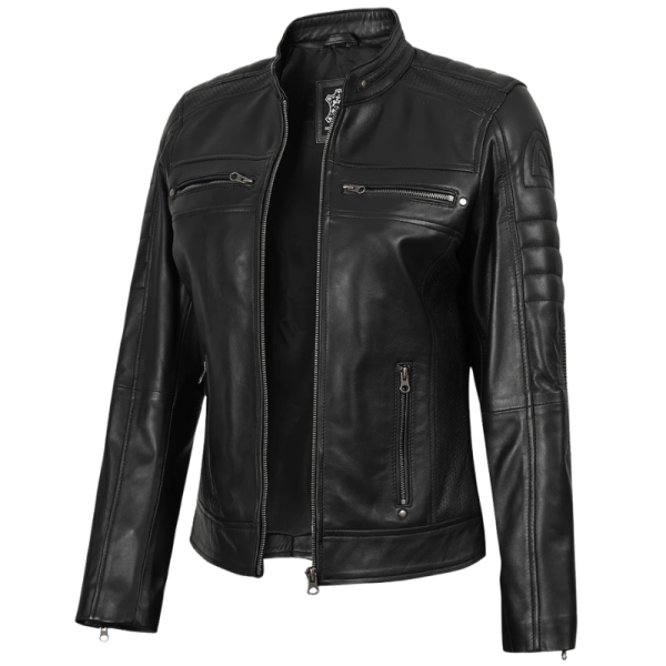 Cute Black Leather Jacket Side View