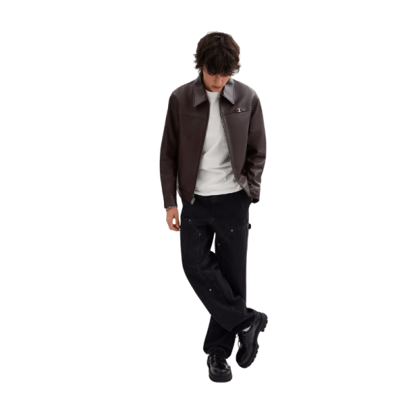 Dark Brown Leather Jacket Mens Model