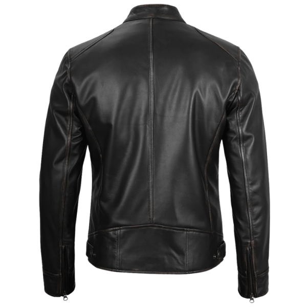 Fitted Black Leather Jacket Back