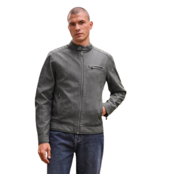 Gray Faux Leather Jacket
